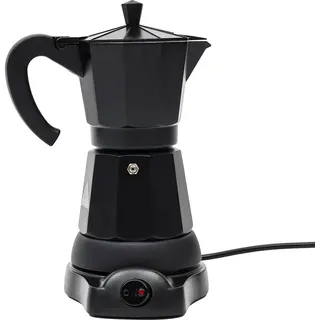HUSPOO Elektrische Kaffeemaschine Schwarz 300 ml, Espressokocher Elektrisch mit Sockel, Kleiner Camping Kaffeeautoma, Druck Kaffeemaschine, Elektrische Moka-Kanne für 4-6 Tassen Mokka, Espresso