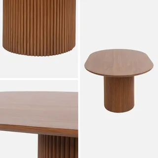 sweeek Ovaler Couchtisch mit geriffelter Holzoptik Nussbaumfarben - sweeek