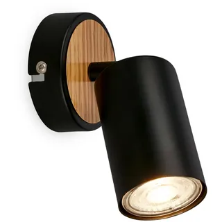 Briloner - Wandleuchte innen schwenkbar, GU10 Fassung, max. 9 W, Leselampe, Wohnzimmerlampe, Lampe, Wandlampe, Küchenlampe, Flurlampe, Schlafzimmer, Wandbeleuchtung, 8x15,5 cm, Schwarz-Holz