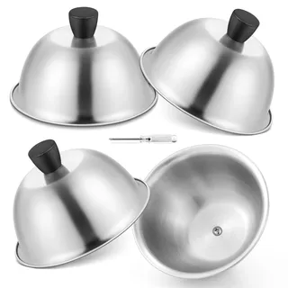 Joyfair Burgerglocke, 4 Stück Edelstahl Kleine Burger Glocke Burgerhauben mit Schraubenzieher, Schwerlast Schmelzglocke für Cheese, Burger, Käse, Außen & Innen, Spülmaschinenfest - 15,2 x 9,6 cm