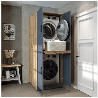 roomart Waschmaschinenschrank Dora für Trockner & Waschmaschine, in 4 Farben, mit Türen & Ausziehbrett (Anthrazit Eiche)