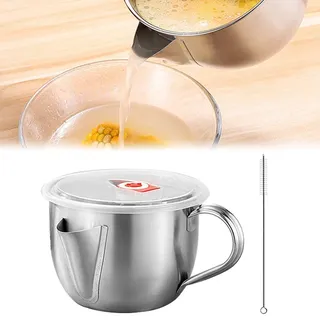 Fetttrennkanne Edelstahl - 1000ML Fettabscheider Für Soßen | Degraissierkanne Mit Deckel & Reinigungsbürste | Mehrzweck Öl Suppe Sieb Tasse Für Abschöpfen Von Fett Aus Soßen Und Suppen