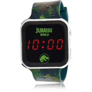 Accutime JRW4100 LED Kinderuhr Jurassic World, Digitaluhr mit LED-Anzeige für Uhrzeit und Datum, Weiches Acryl-Armband, Lange Batterielaufzeit, Abschalt Automatik, Uhr für Jungen und Mädchen, Grün