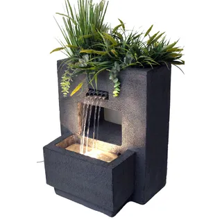 Gartenbrunnen mit Beleuchtung bepflanzbar Betonoptik 57 cm Springbrunnen Wasserspiel warmweiß Kaskade Wasserfall