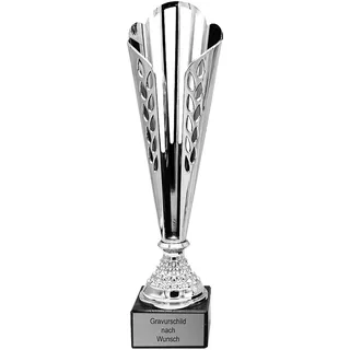 pokal-fabrik.de - Pokal mit Gravur Wunschtext groß in Silber - personalisiertes Geschenk/Auszeichnung - 36,5 cm inkl. Marmorsockel - Geschenk-Trophäe | Pokal Kinder
