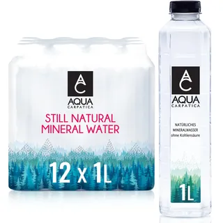 AQUA Carpatica Stilles Natürlich Alkalisch Mineralwasser, PET, 12 x 1L | Rein aus der Quelle, Natürlich natriumarm, Reich an Elektrolyten, Calcium & Magnesium, Für Babynahrung