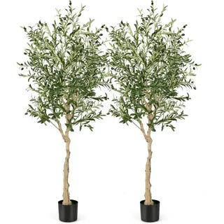 Costway Set Künstliche Olivenbaum Blättern Grün, Kunststoff, 182 cm, Dekoration, Blumen & Zubehör, Kunstpflanzen