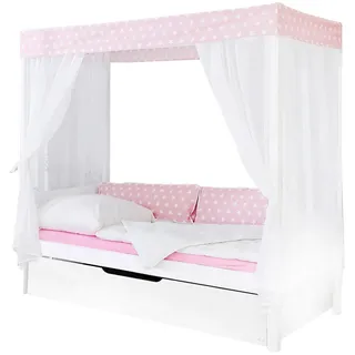 TICAA Himmelbett Lino 90 x 200 cm Kiefer weiß inkl. Zusatzbett stern-rosa