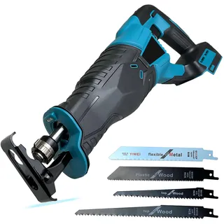 Akku Reciprosäge, Ersatz für Makita 18V BL1830, mit 4 Sägeblätter, 3500 U/min, Kabellose Reciprosäge zum Schneiden von Holz, Kunststoff, Metall (Ohne Akku)