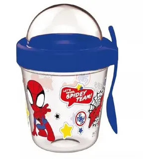 SpiderMan Spidey Becher mit Snackhalterung, Deckel und Löffel 350 ml