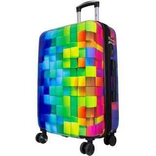 Monopol Reisekoffer und Kofferset 3tlg Hartschale Mosaik Trolley (Mehrfarbig, Koffer - Größe M)