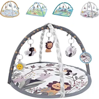 Chipolino Spielbogen Tiere, Musikfunktion, 5 Hängespielzeuge, Krabbeldecke grau