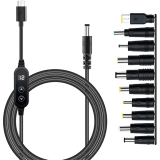 Idota PD zu DC Adapterkabel, USB C Adapter 5V 9V 12V 15V 20V einstellbare Spannung, Type-C-Steckerkabeladapter mit 10 DC-Konverterköpfen für Laptop/Router/Monitor/Kamera/USB-Hub