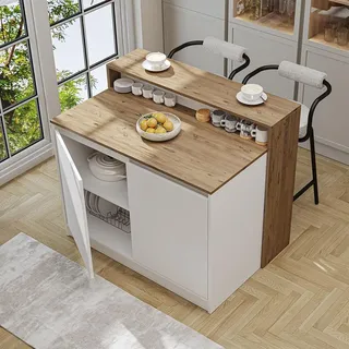 roomart Cortado Kücheninsel 120 cm breit, Weiß-eiche