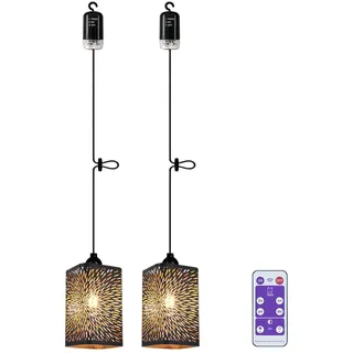 YIKEGE LICHT 2x Hängelampe mit Batterie Dekorative Lampe Akku Hängeleuchte Deckenlampe ohne Strom Stromanschluss Feuerwerk Lampenschirm Nachtlicht Laternen Lampions für Garten Balkon Pavillon Küche