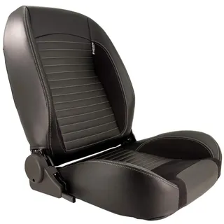 AUTO-STYLE Sportsitze 'Classic II' - Schwarz PVC Kunstleder + Suede + Graue Naten - Rechtsseitig verstellbare Rückenlehne - inkl. Laufschienen