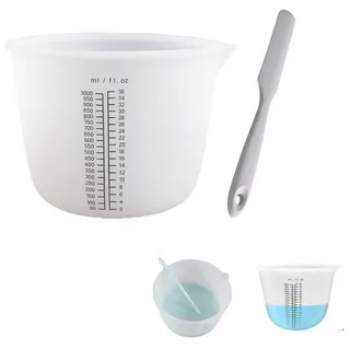 luxuskollektion Silikon Messbecher, Silikonbecher, Messbecher 1l, aus Silikon, Wiederverwendbar, Becherkörper Bedruckt Mit Skala, Mit Rührstab, Geeignet für Gießf