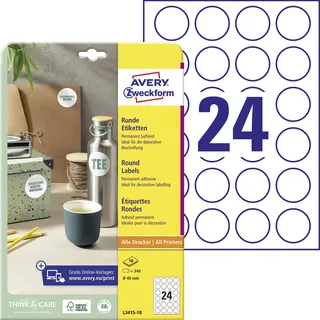 Avery Zweckform Universaletiketten L3415-10 Weiß 40,0 x 40,0 mm 10 Blatt 240 St.