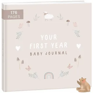 mintkind First Year Baby Journal – 176 Page Memory Book to Document Baby Milestones – Beige Hardcover – Gender Neutral Photo Album – Thoughtful Gift for Birth or Baby Shower
