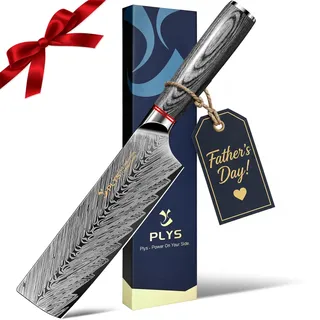 Plys Vatertagsgeschenk Für Papa,Nakiri 20cm Kochmesser Papa Geschenk,Titanbeschichtet Küchenmesser, Holzgriff, Männer Geschenke
