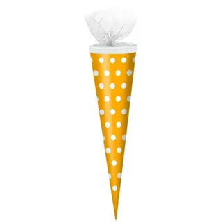 Verpackungsmittel GmbH Schultüte / Zuckertüte / 50cm / rund / Farbe: gelb mit weiße Punkte