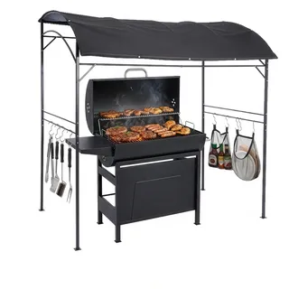 Relaxdays Grillpavillon 1,5 x 2,2 m Anthrazit/Schwarz