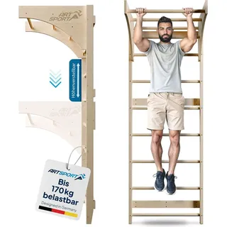 ArtSport Sprossenwand für Erwachsene - Indoor Klettergerüst aus Holz mit Klimmzugstange - Natur