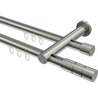 Interdeco Vorhangstange Platon Elanto 2-läufig Ø 20 mm 300 cm Edelstahl-Optik