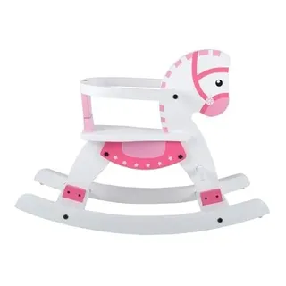 Bandits & Angels Schaukelpferd weiß rosa mit abnehmbarem Steigbügel ab 1 Jahr – Sitzhöhe 28 cm – Schaukelpferd aus Holz – für Jungen und Mädchen – Schaukeltier