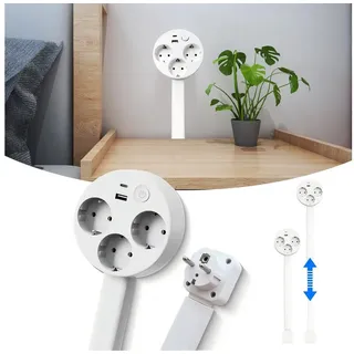 viviheyday Steckdose Steckdosen-Verlängerung mit ausziehbarer Verlängerungsstange, (47-67 cm), 360° schwenkbar, 3-Fach Steckdose, 1 USB-A und 1 USB-C, 2-St. weiß