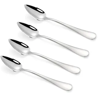 EXIN DEHCEN Kiwilöffel 4-teilig, Kiwi Löffel Spoon, Pampelmusenlöffel 16 cm, Edelstahl Grapefruitlöffel mit Zacken, Obstlöffel Mit Wellenschliff für Obst, Desserts, Kiwi, Äpfel, Grapefruits (Silber)