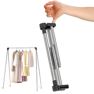 ANLEBUY Kleiderständer Klappbar Tragbarer, Ausziehbarer Kleiderstänge, Klein Verstellbarer Reise-Kleiderständer Stabil, Leicht Clothes Rack, für Reisen, Tanz, Camping, Wäsche, Wandern, Schwarz