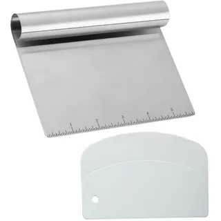 Midgreyeye Teigkarte Set, 2 Stücke Edelstahl Teigschneider Mit Messskala Kunststoff Teigschaber Teigkarte Teigspachtel Schaber Küche Für Kuchen, Cake,Pizza, Torte, Dough(15 * 11,3+13.5 * 9,1cm)