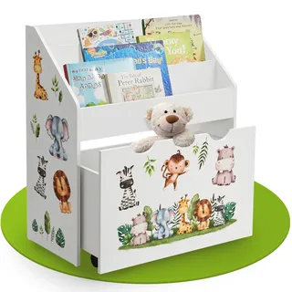 Juskys Kinder Bücherregal mit 3 Fächern und herausziehbarer Spielzeugkiste