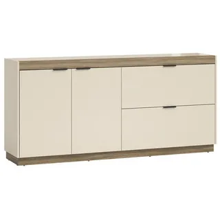 HBZ MEBLE Sideboard JANA, 183 x 86 cm - 2 Türen - 2 Schubladen - Praline Elm Dekor Sandgrau