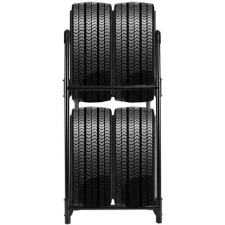 ARIIKON Reifenregal für 4 Reifen oder Felgen, 2 Ebenen Reifenständer aus Stahl, Garagenregal 57,2 x 37,3 x 114,6cm, Platzsparend Lagerregal für Garage, Keller, Werkstatt, Schwarz