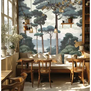 Living Walls Vliestapete LIVING WALLS "Fototapete Wald Kiefern Grau Grün erweiterbar", braun, B:2,8m H:0,02m L:1,59m, Vlies, Tapeten,