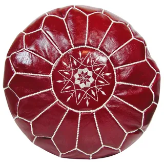 ALMADIH marokkanische Echtleder Sitzkissen rot gefüllt geliefert Robustes Leder Handarbeit orientalische Ottoman Sitzsack Sitzpouf Bodenkissen Fußhocker Lederkissen weinrot Bordeaux (Pouf dunkelrot)
