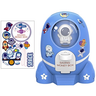 GmeDhc Sparschwein Groß, Sparschwein Rakete Astronaut, Spardose Kinder Mädchen Junge, Spardose Groß Personalisiert, Sparbüchse mit Cartoon-Aufkleber und Schlüssel Entsperren