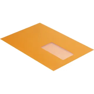 100 Stück, Farbige Briefumschläge, DIN C5, Haftklebung mit Abziehstreifen, Gerade Klappe, 130 g/qm Colorista, Mit Fenster, Orange, Blanke Briefhüllen