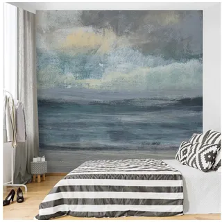 Bilderdepot24 Vliestapete Abstrakt Strandaufgang Tapete Wanddeko Modern Kunst, Glatt, Matt, (Vliestapete inkl. Kleister oder selbstklebend), Wohnzimmer Schlafzimmer Küche Flur Fototapete Motivtapete Wandtapete blau 2.4 m x 2.4 m
