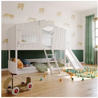 Artkid Hochbett ArtKid Ronja Etagenbett mit Rutsche 90x200cm, Hochbett, Holz (Packung) Hüttenbett mit Rutsche, Platz für 2 Kinder weiß