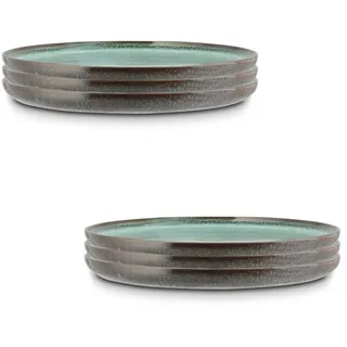 Peill+Putzler Germany 6er-Set Dessertteller in grün aus Steinzeug, runde Teller mit 20,5cm Durchmesser für 6 Personen, spülmaschinenfest & mikrowellengeeignet, jedes Teil ein Unikat