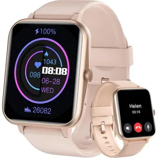 für Damen Herren,Sportuhr mit Herzfrequenzmessung,SpO2,Schrittzähler,Schlafmonitor,110+ Trainingsmodi Bluetooth Anrufe - Rosa