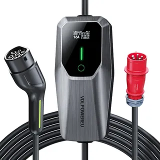 Mobile Wallbox 11kW Typ 2 Ladekabel 6-16A | 5m Mobile Ladestation 3-phasig CEE EV Ladegerät Einstellbarer Strom und Einstellung Startzeit für Allen Elektrofahrzeugen EV PHEV IEC 62196-2 VDLPOWEREU