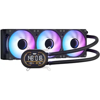 darkFlash DH360D V1.2 All-in-One-Flüssigkeits-CPU-Kühler mit Display, CPU-Überwachung, ARGB-Synchronisierung, PWM-Lüftern 360 mm AIO, CPU-PC-Kühler für Intel 1851/1700, AMD AM4/AM5 (Schwarz)