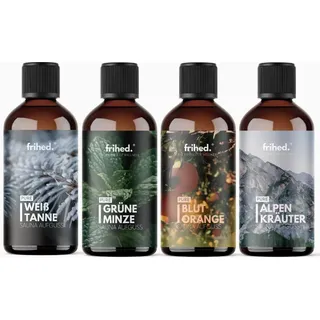 frihed.® Saunaaufguss Pure | Aufgussmittel für alle Sauna Arten | natürlicher Sauna Duft | extra hochwertiges Öl | Geschenkidee (4er Set, 4er Set)