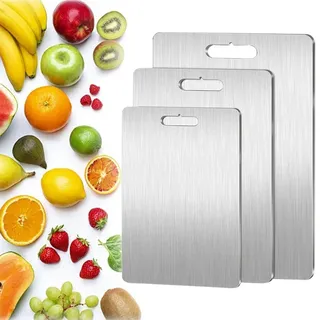 Titan Schneidebrett,Titanium Cutting Board,Schneidbrett aus Edelstahl für Küche,304 Edelstahl Doppelseitiges Lebensmittel Grade Schneidebrett,Küchenbrett für die Küche Obst/Gemüse/Fleisch (9.8*14.1in)