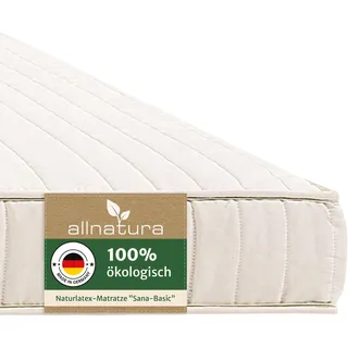 allnatura Naturlatex-Matratze - 90x200 cm, Medium (H3), Höhe: 14 cm - 5-Zonen-Stützsystem mit integrierter Schulterabsenkung - In Deutschland hergestellt mit 100% Naturkautschuk