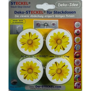 STECKEL Wanddekoobjekt 4 Stück DEKO-STECKEL® - DS-403 Blume gelb schicke Steckdosen Abdeckung weiß